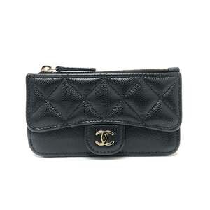 CHANEL Authentic Black Caviar Leather Logo Wallet